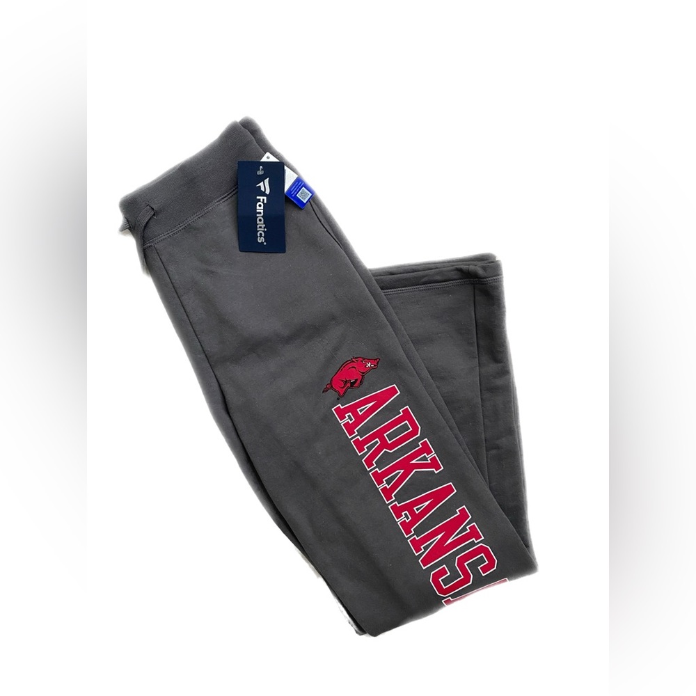 NWT- Woo Pig! Charcoal sweats with Arkansas down one leg  Size M